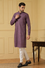 Purple Lucknowi Threadwork Kurta by Hilo Design | Grocsy