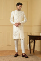 Crema Designer Men's Sherwani by Hilo Design | Grocsy