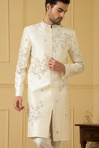 Crema Designer Men's Sherwani by Hilo Design | Grocsy