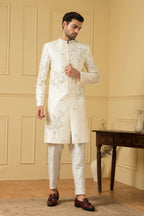 Crema Designer Men's Sherwani by Hilo Design | Grocsy