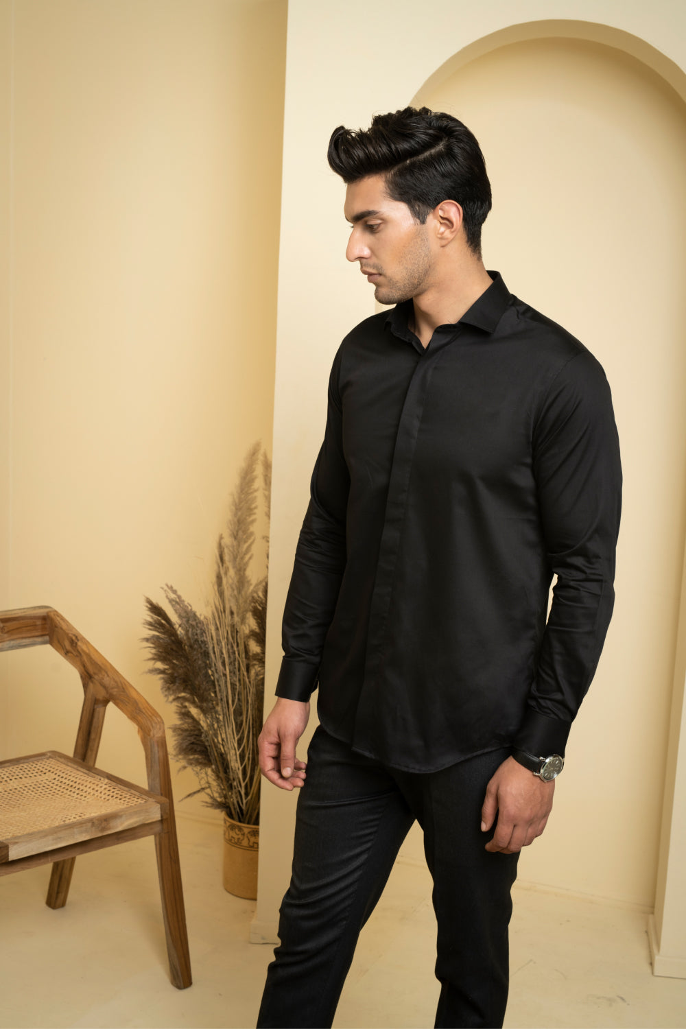 Perto Solid Black Shirt by Hilo Design | Grocsy