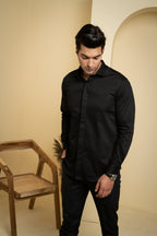 Perto Designer Solid Black Men's Shirt by Hilo Design | Grocsy