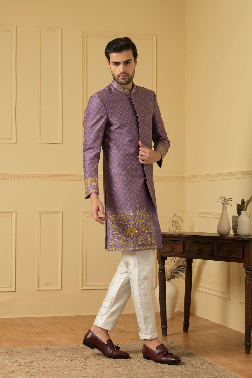 Marfil Designer Men's Sherwani by Hilo Design | Grocsy