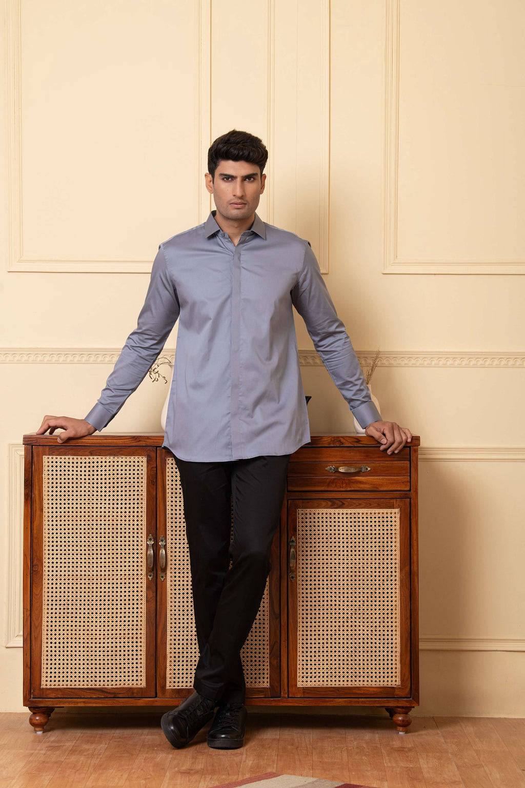 Solid Grey Plain Shirt by Hilo Design | Grocsy