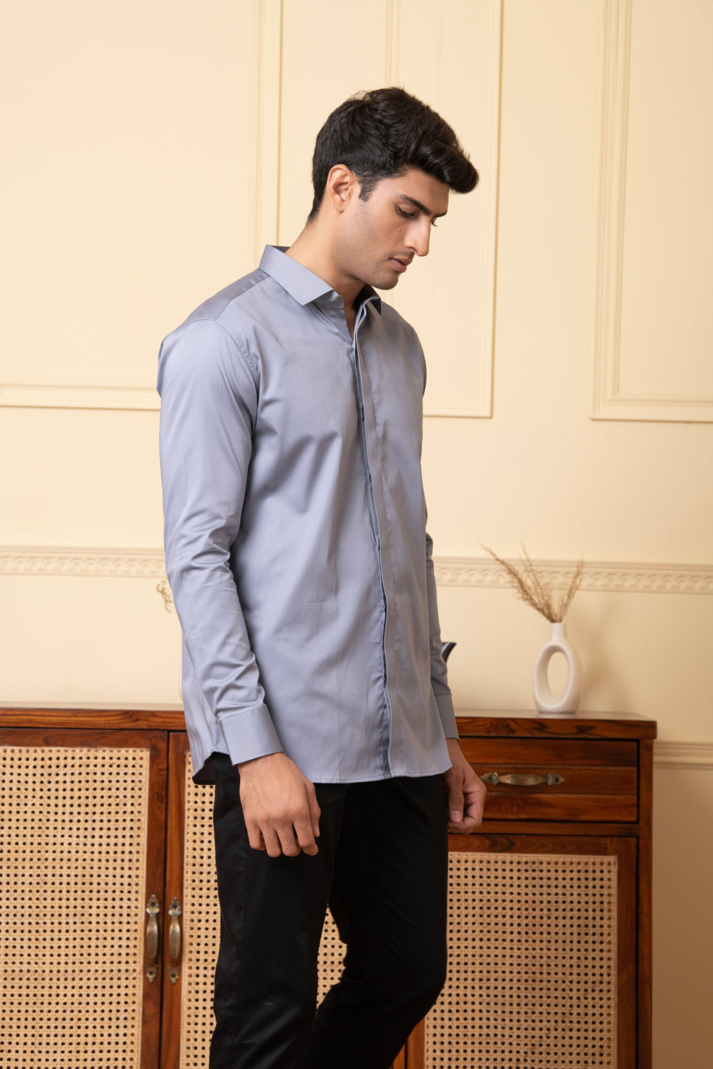 Solid Grey Plain Shirt by Hilo Design | Grocsy
