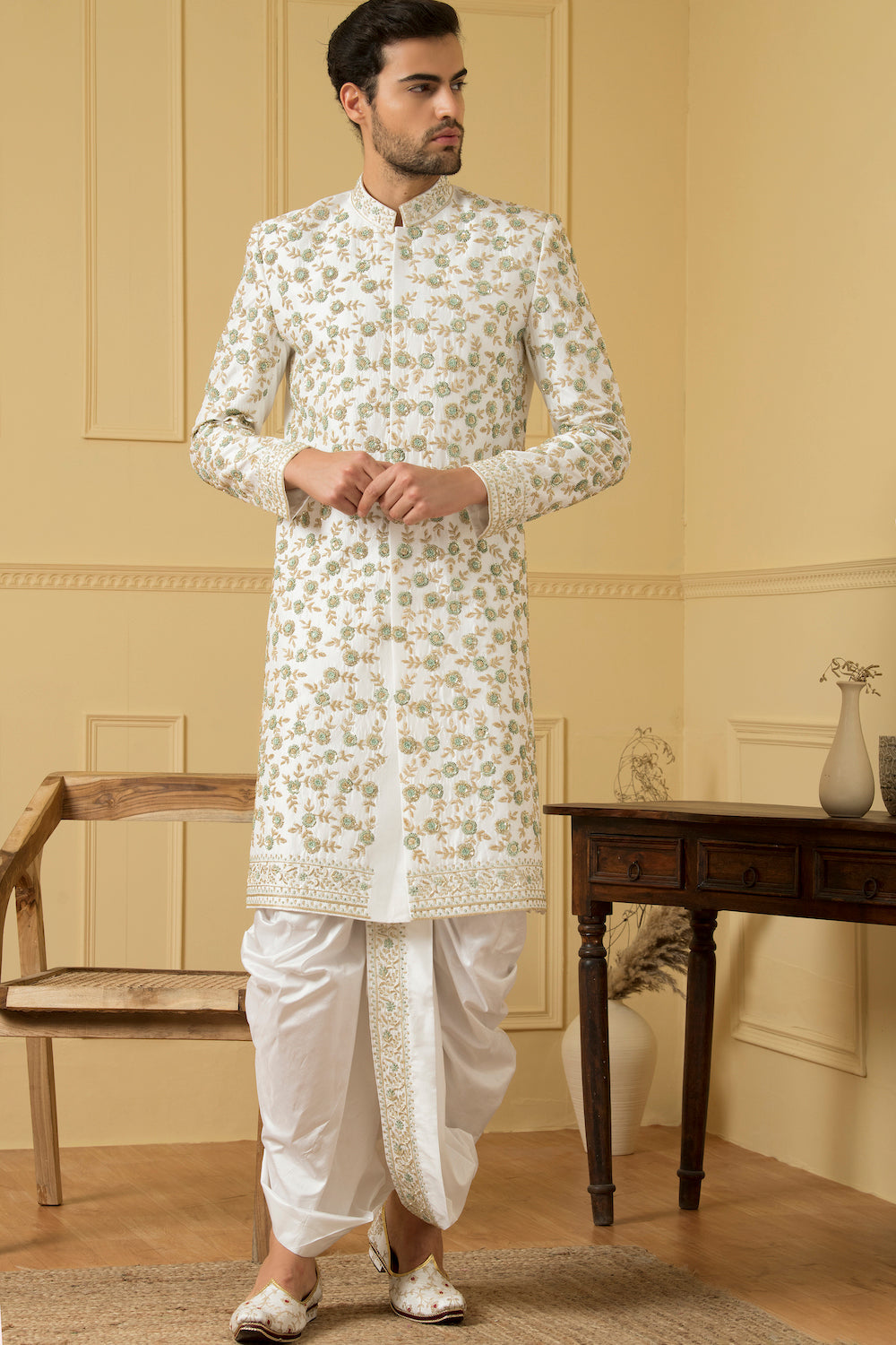 Verde Designer Men's Sherwani by Hilo Design | Grocsy