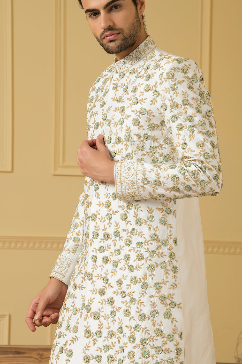 Verde Designer Men's Sherwani by Hilo Design | Grocsy