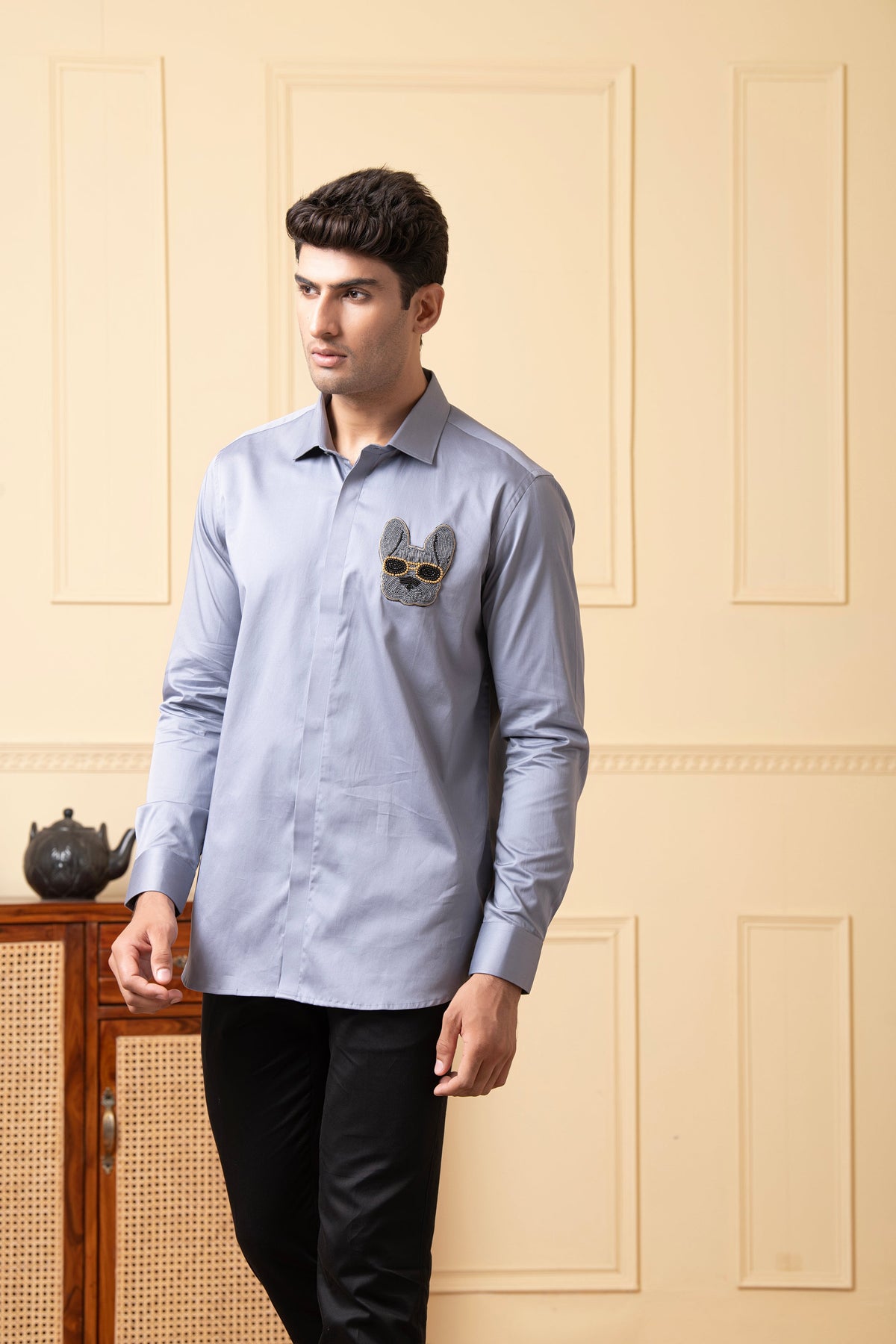 Puppy Face Embroidery Shirt by Hilo Design | Grocsy