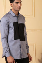 Grey Shirt With Black Patch Box by Hilo Design | Grocsy