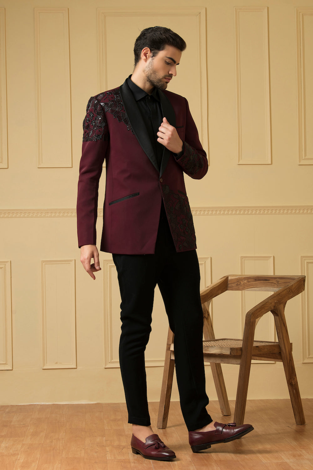 Maroon Beads Blazer by Hilo Design | Grocsy