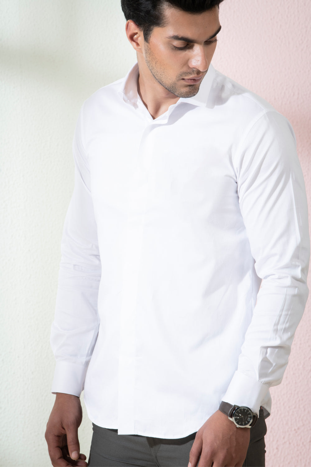Bianco Designer Men's Solid White Shirt by Hilo Design | Grocsy