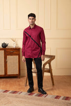 Red Shirt With V-Shaped Black Strip by Hilo Design | Grocsy