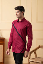 Red Shirt With V-Shaped Black Strip by Hilo Design | Grocsy