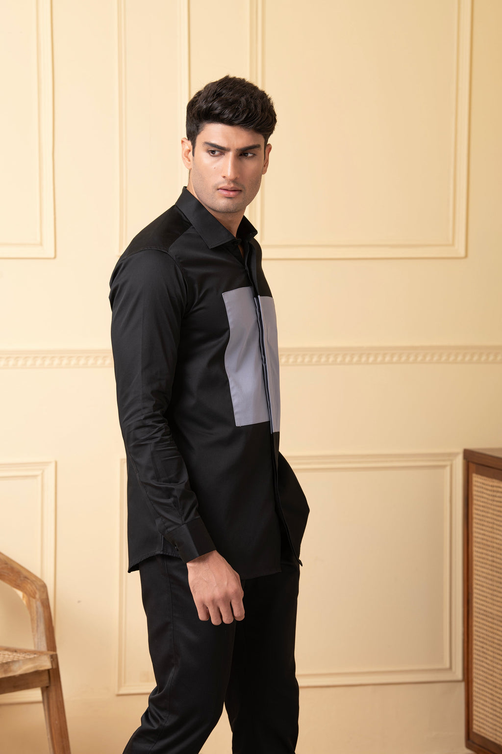 Black Shirt With Grey Patch Box by Hilo Design | Grocsy