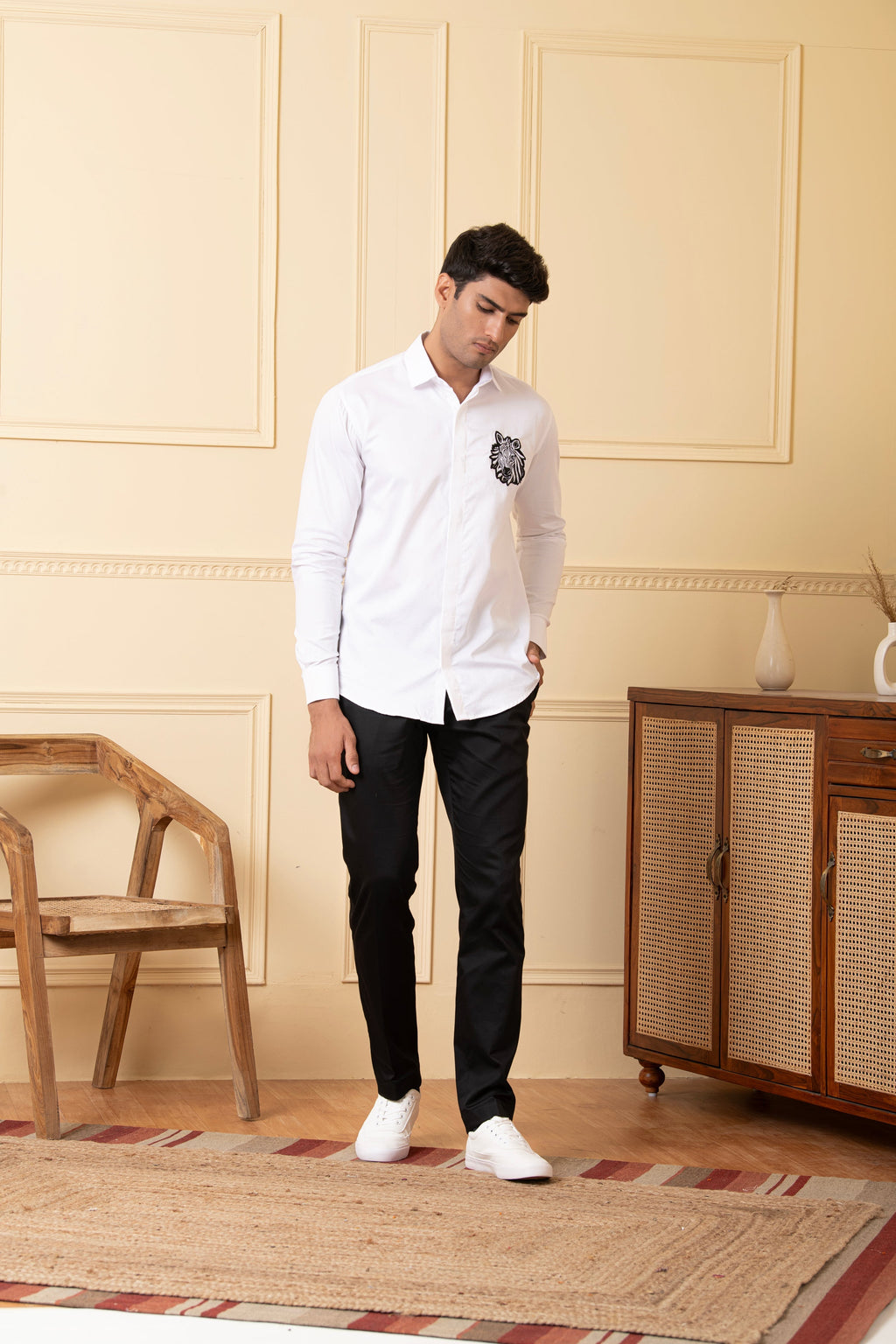 Zebra Embroidery White Shirt by Hilo Design | Grocsy