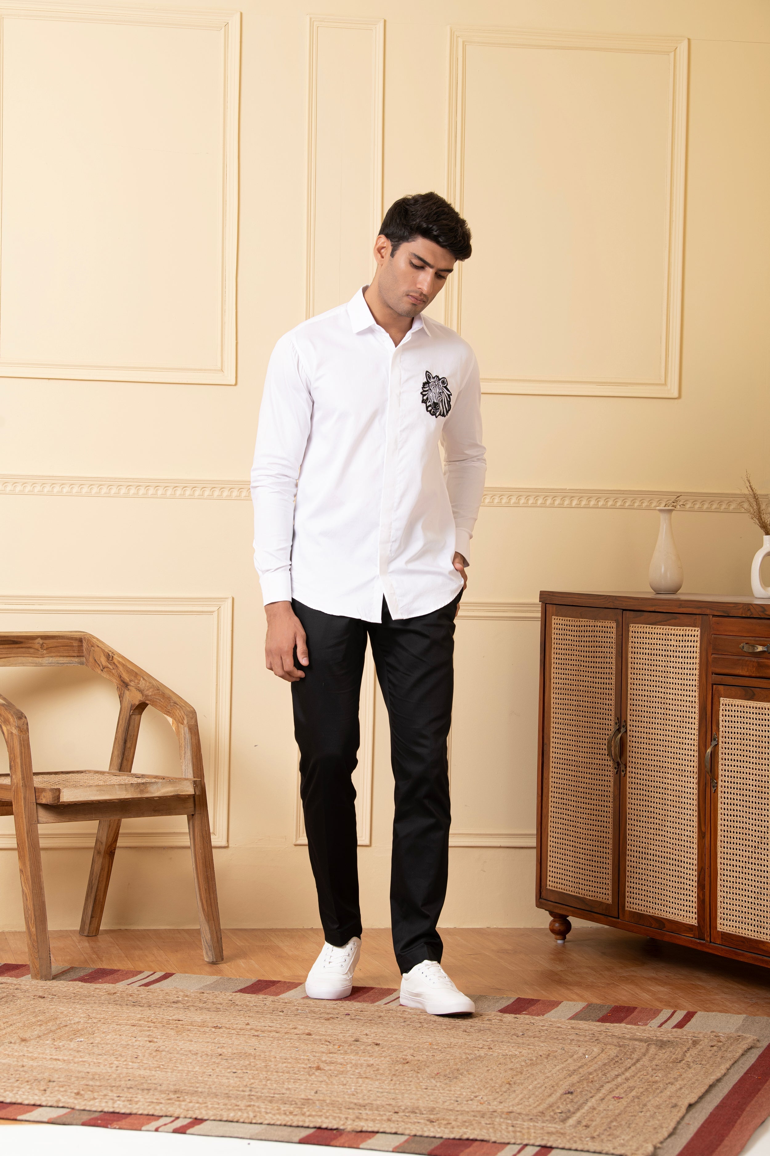 Zebra Embroidery White Shirt by Hilo Design | Grocsy