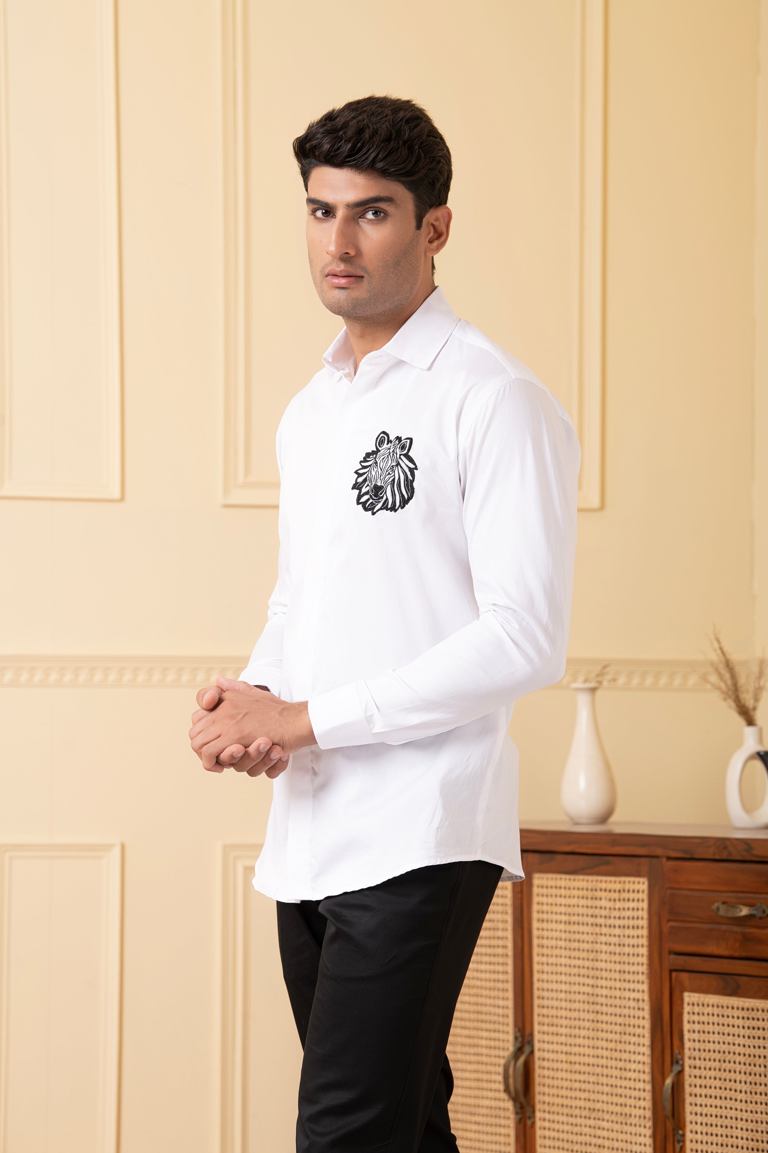 Zebra Embroidery White Shirt by Hilo Design | Grocsy
