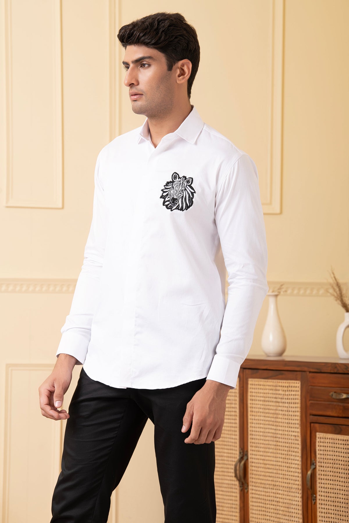 Zebra Embroidery White Shirt by Hilo Design | Grocsy