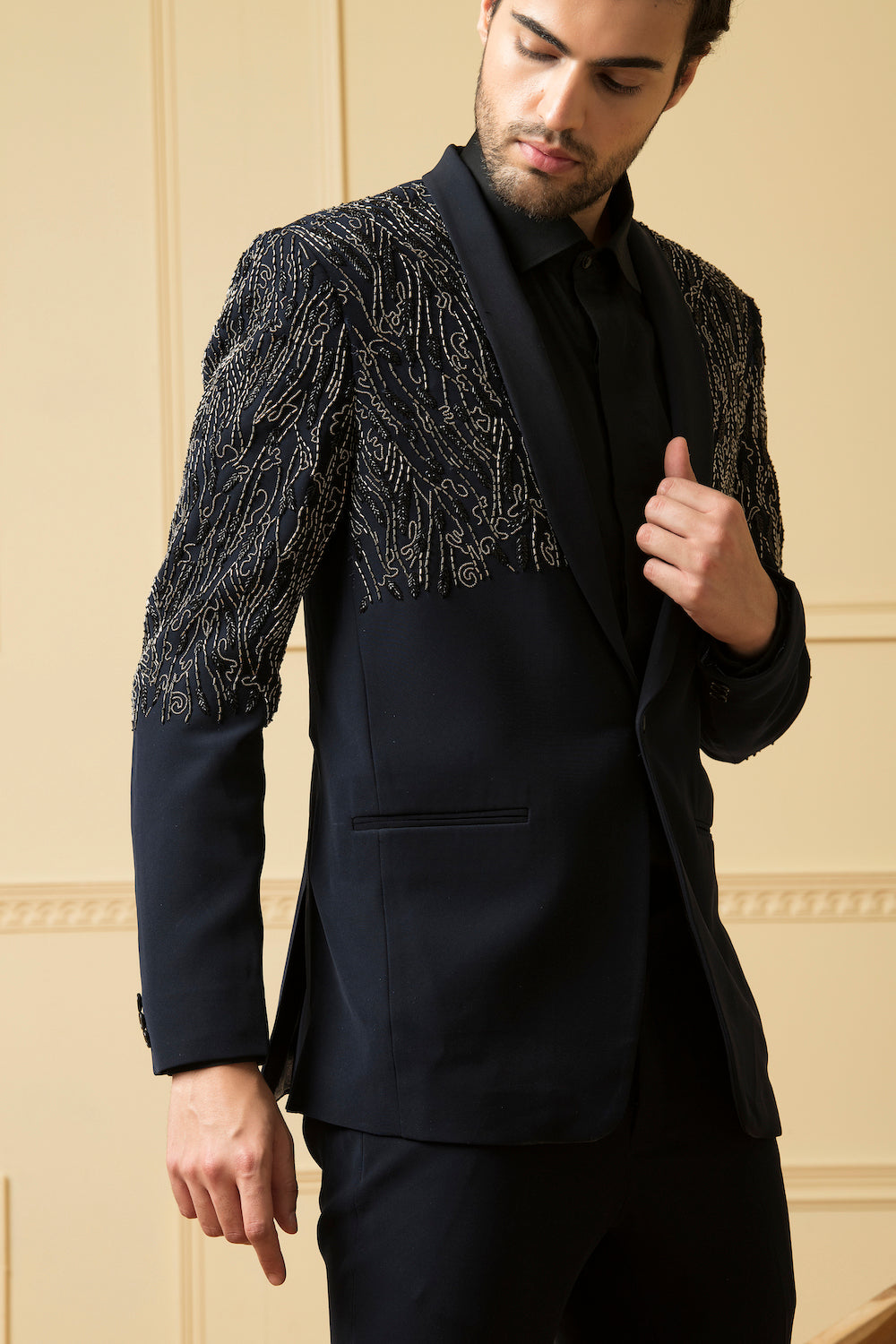 Blue Shawl Collar Blazer by Hilo Design | Grocsy