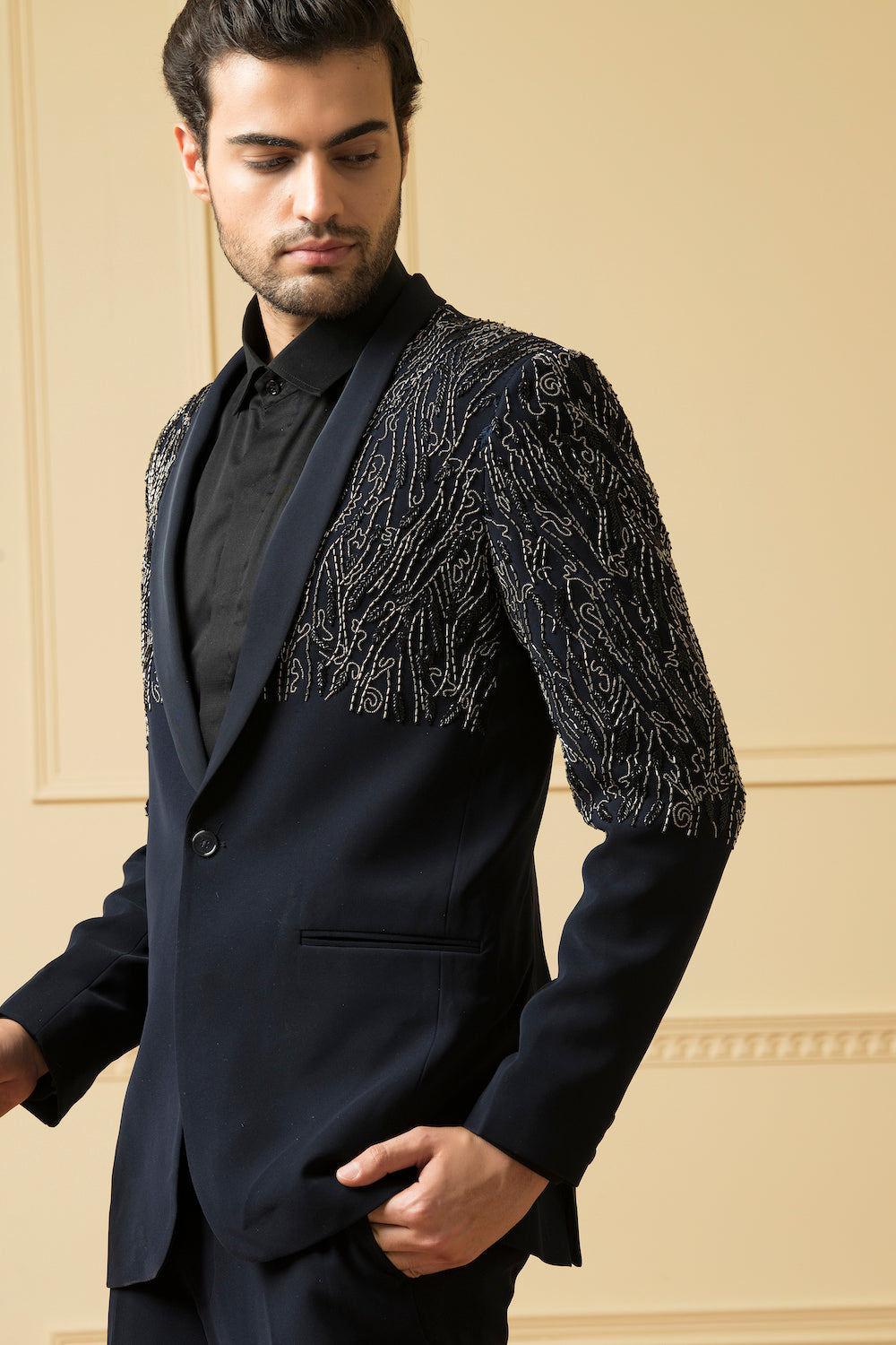 Blue Shawl Collar Blazer by Hilo Design | Grocsy
