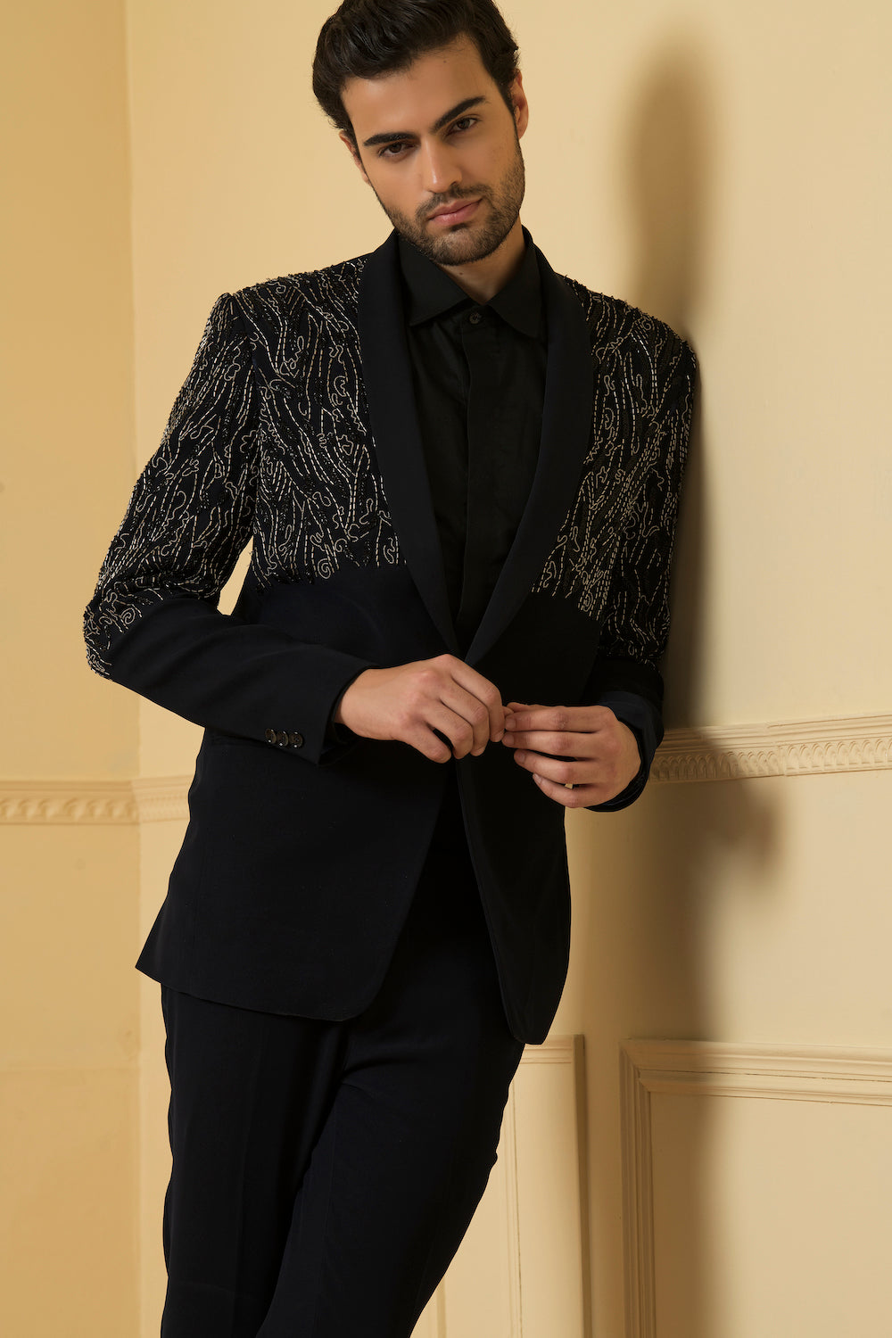 Blue Shawl Collar Blazer by Hilo Design | Grocsy