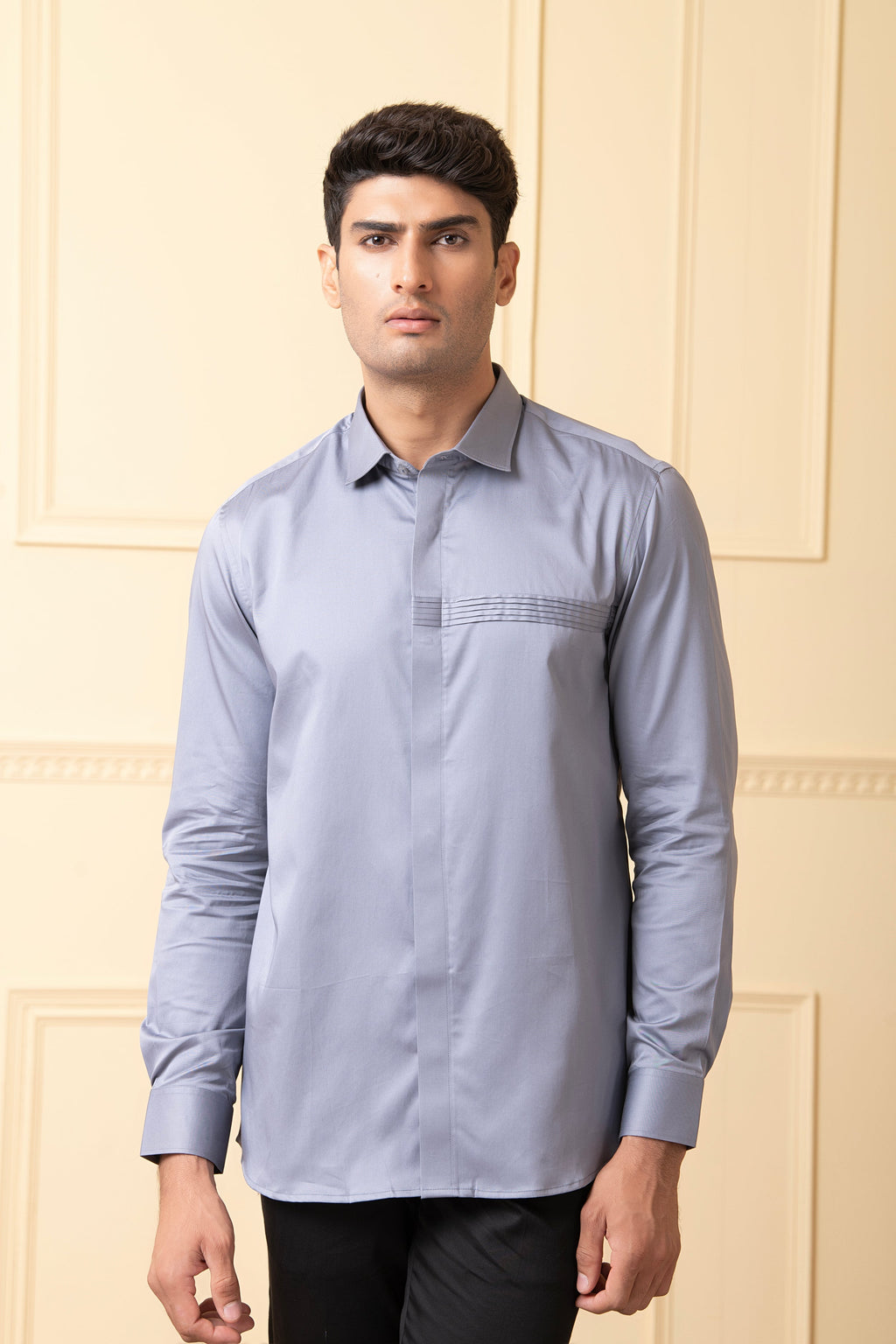 Ragic Grey Pintuck Shirt by Hilo Design | Grocsy