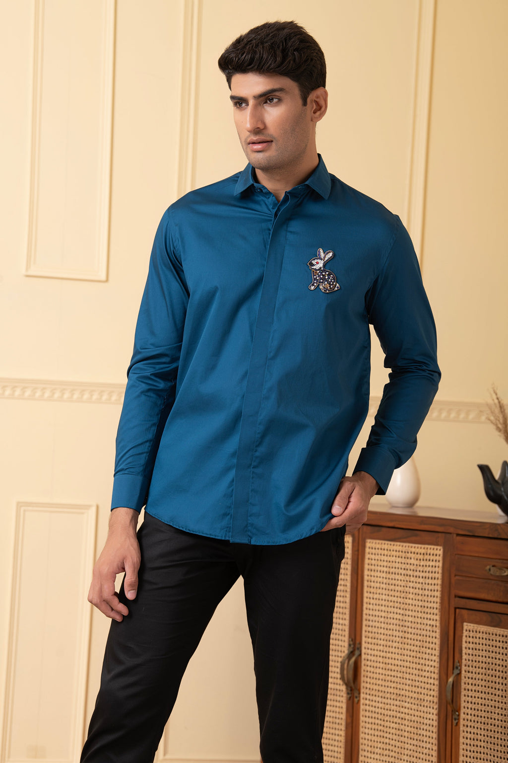 Rabbit Embroidery Shirt by Hilo Design | Grocsy