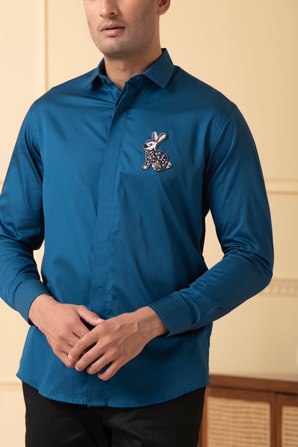 Rabbit Embroidery Shirt by Hilo Design | Grocsy
