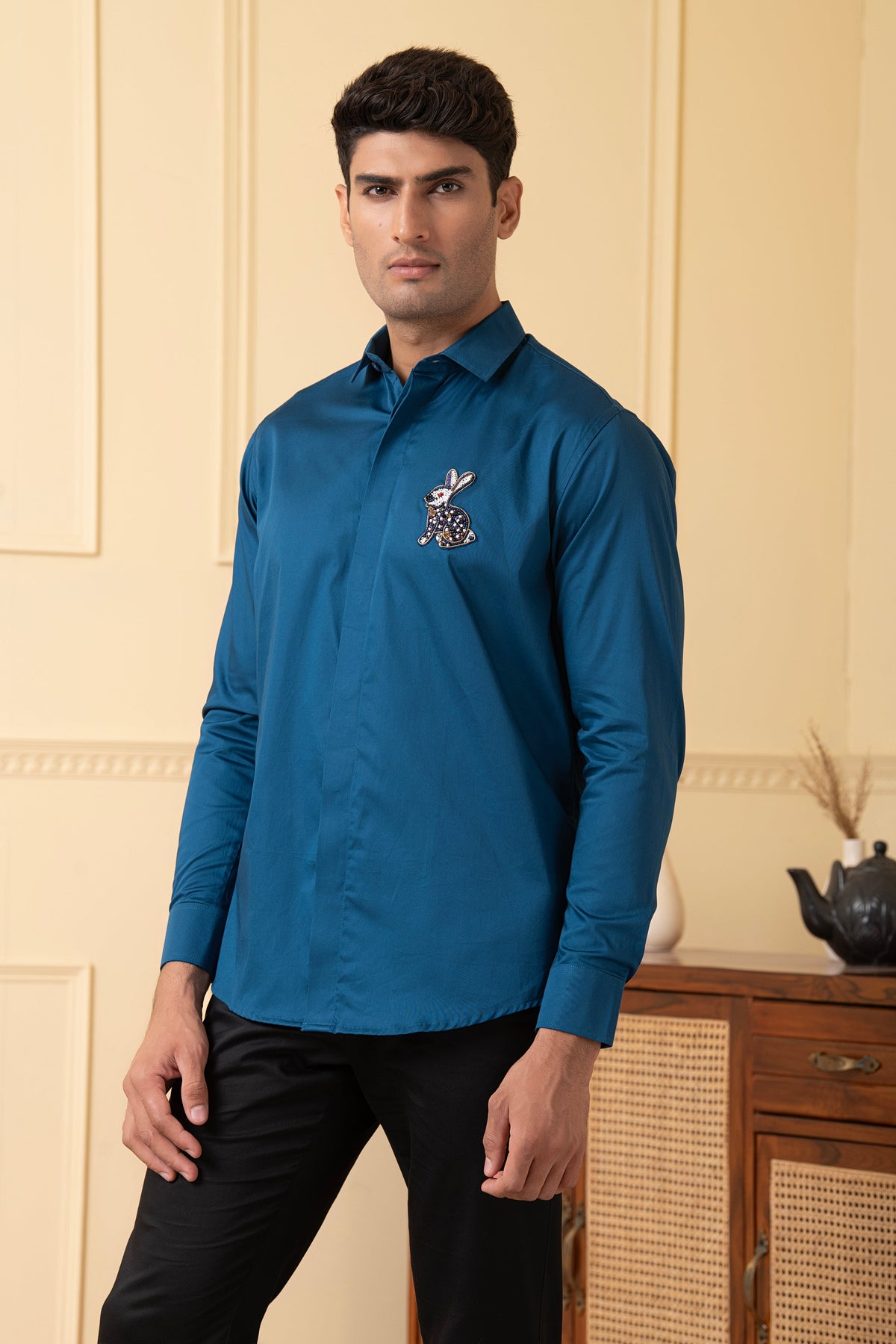 Rabbit Embroidery Shirt by Hilo Design | Grocsy