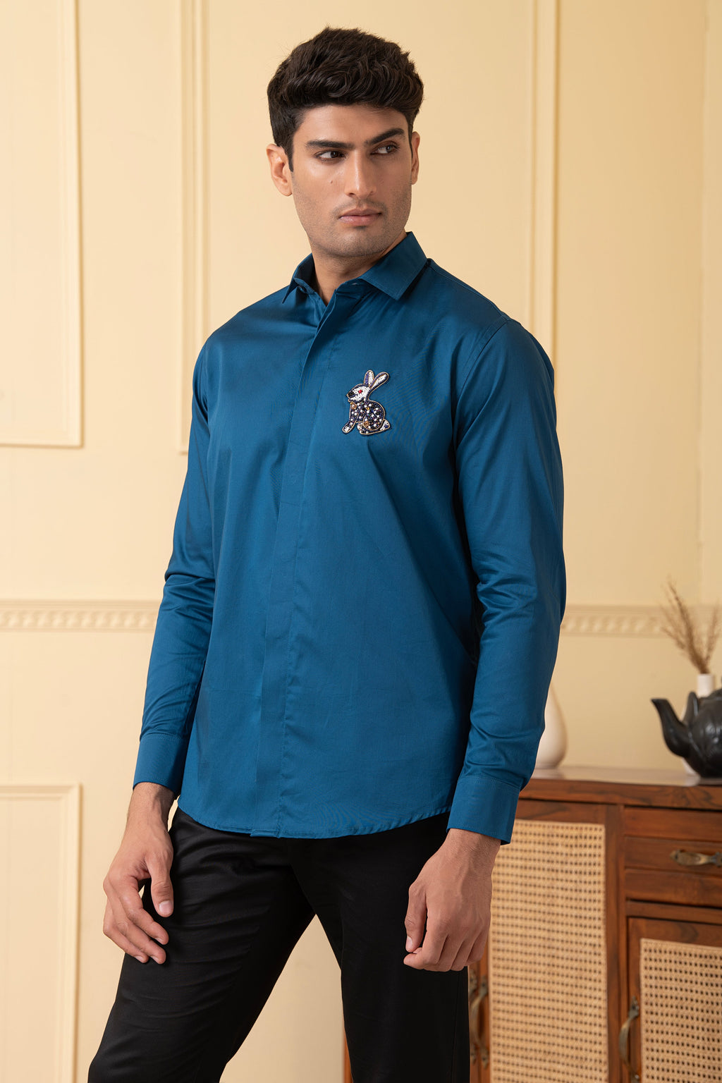 Rabbit Embroidery Shirt by Hilo Design | Grocsy