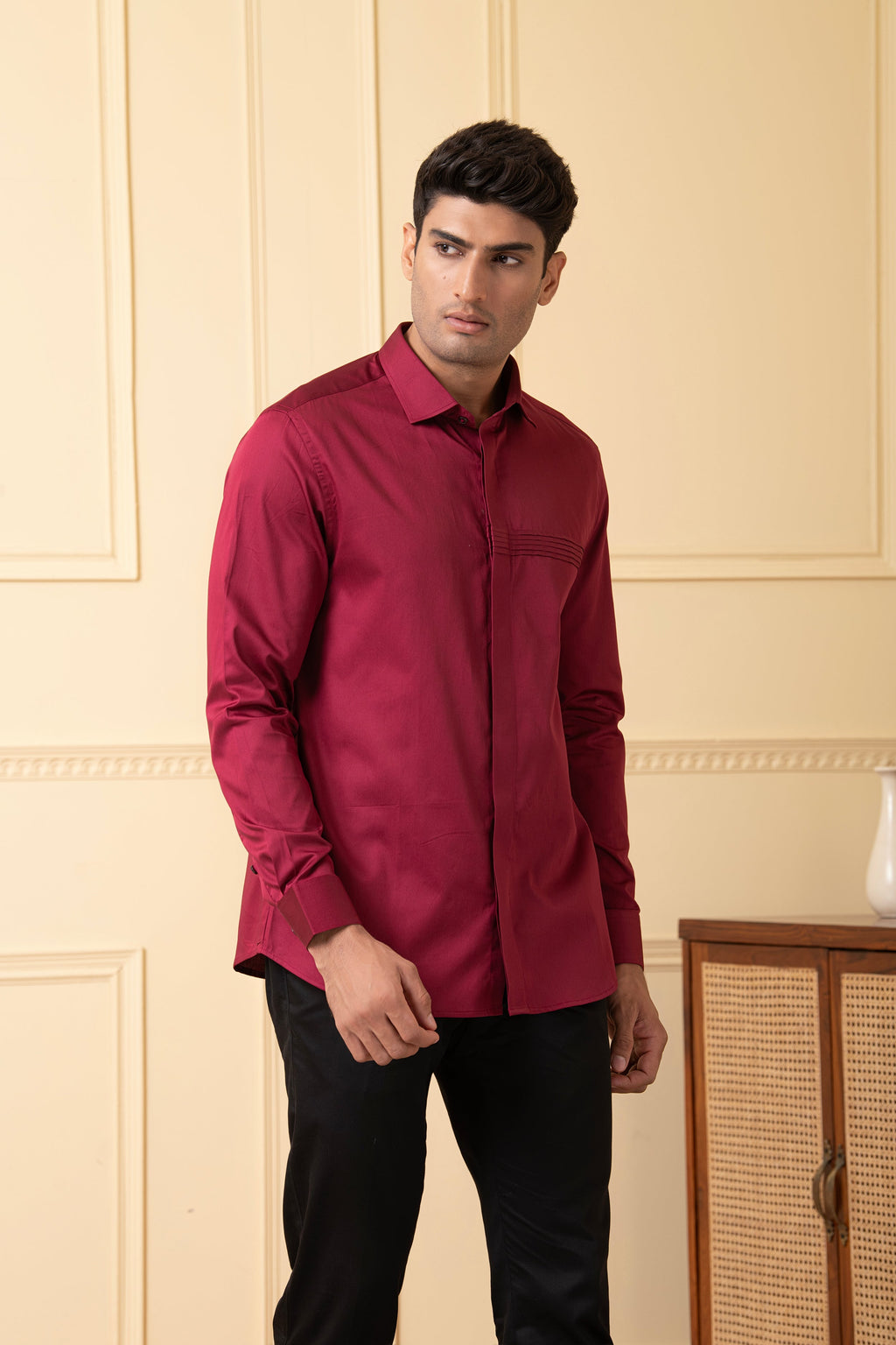 Ragic Red Pintuck Shirt by Hilo Design | Grocsy