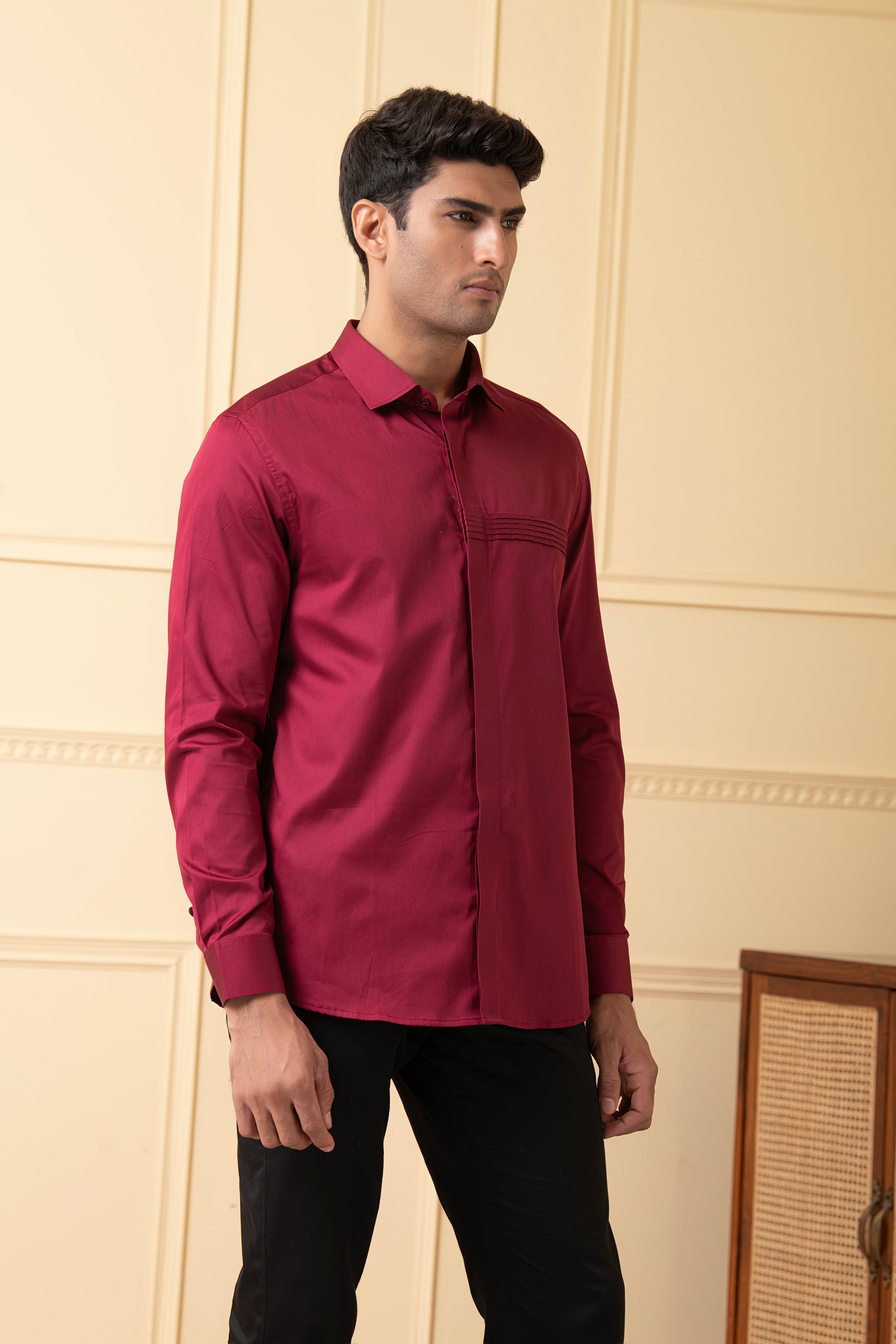 Ragic Red Pintuck Shirt by Hilo Design | Grocsy