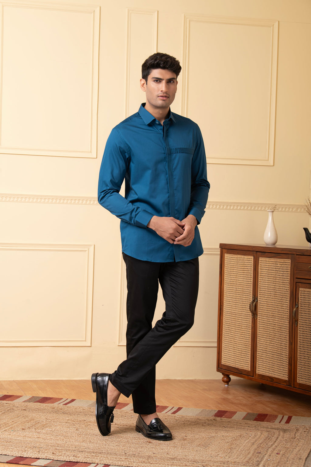 Ragic Blue Pintuck Shirt by Hilo Design | Grocsy