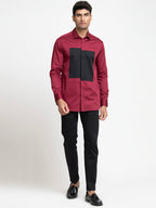 Red Shirt With Black Patch Box Shirt by Hilo Design | Grocsy