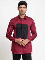Red Shirt With Black Patch Box Shirt by Hilo Design | Grocsy