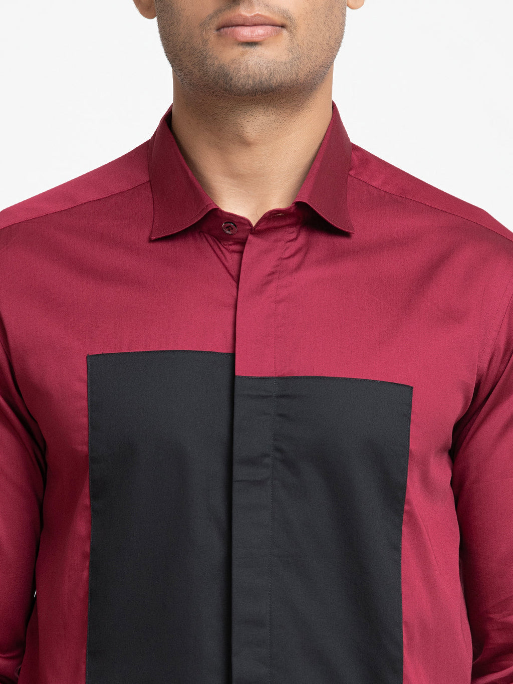 Red Shirt With Black Patch Box Shirt by Hilo Design | Grocsy