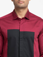 Red Shirt With Black Patch Box Shirt by Hilo Design | Grocsy