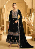 Anaita Black Embroidered with Beads Velvet Stitched Plazo Suit | Grocsy