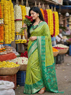 Shree Shyam Fashion Light Green Pochampally Silk Saree | Grocsy