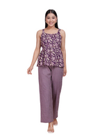 Miravan Womens Purple Round Neck Cotton Pleated Kurti & Palazzo Set | Grocsy