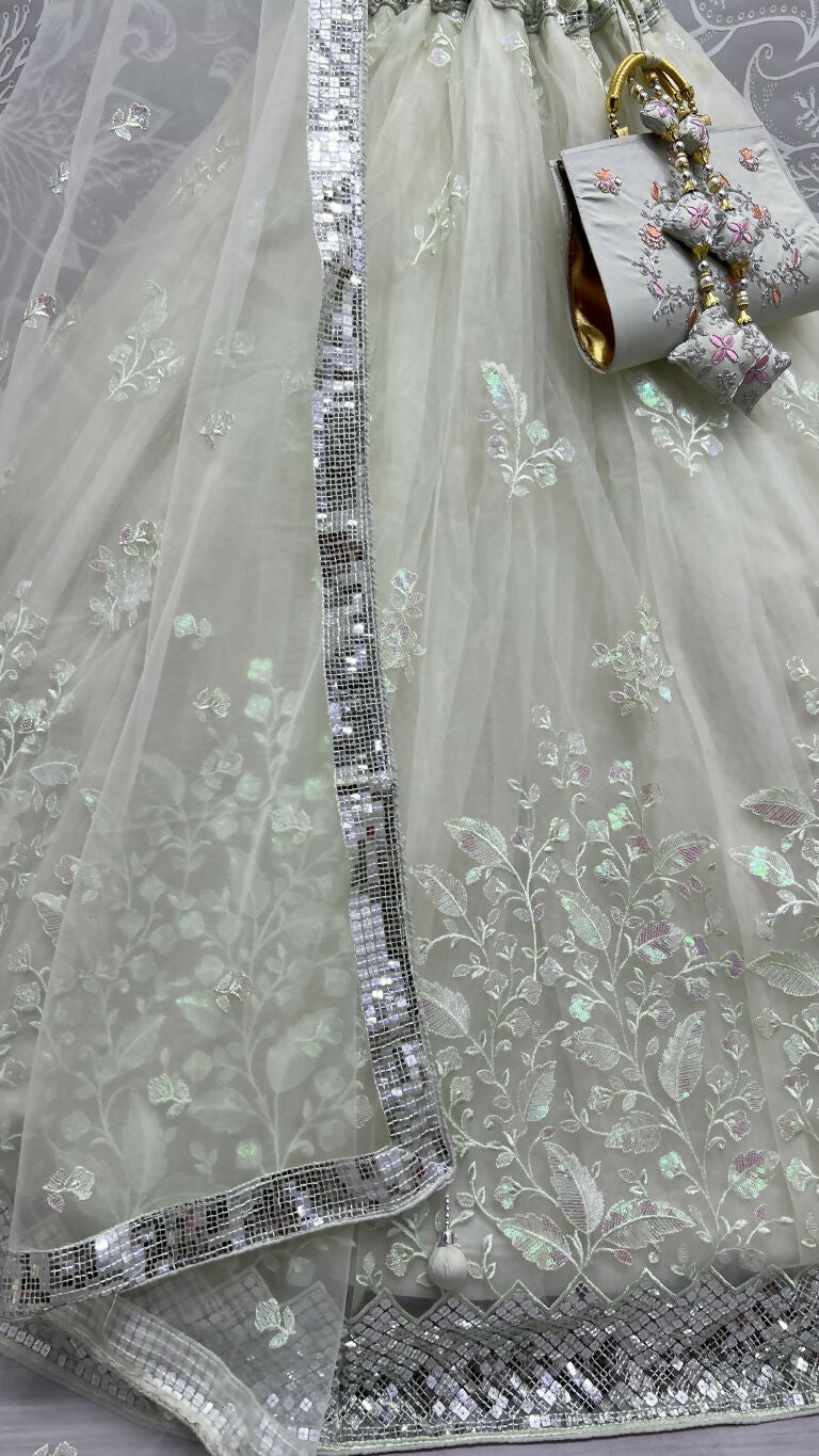 Jyoti Fashion Women's Sea Green Bridal Net Fancy Sequins with Multi Thread Embroidered Wedding Lehenga Choli | Grocsy