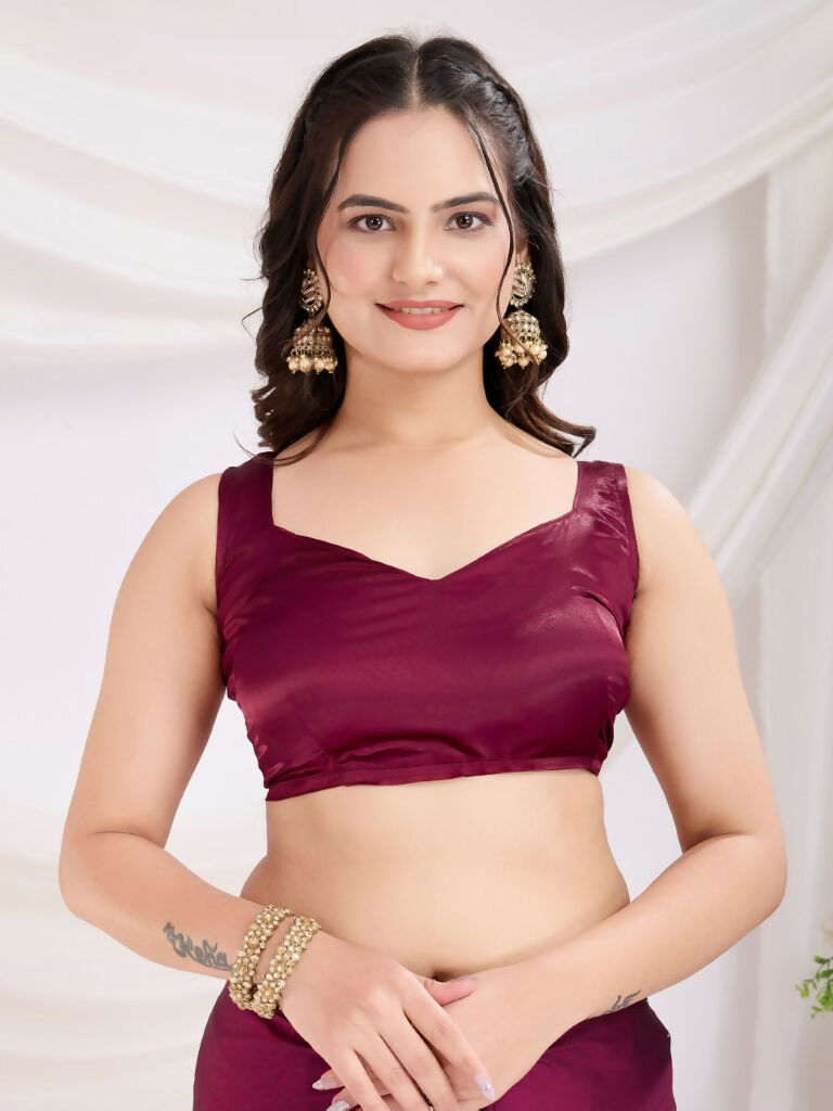Maroon Rangoli Silk Diamond Work Ready To Wear Saree - Tamana | Grocsy