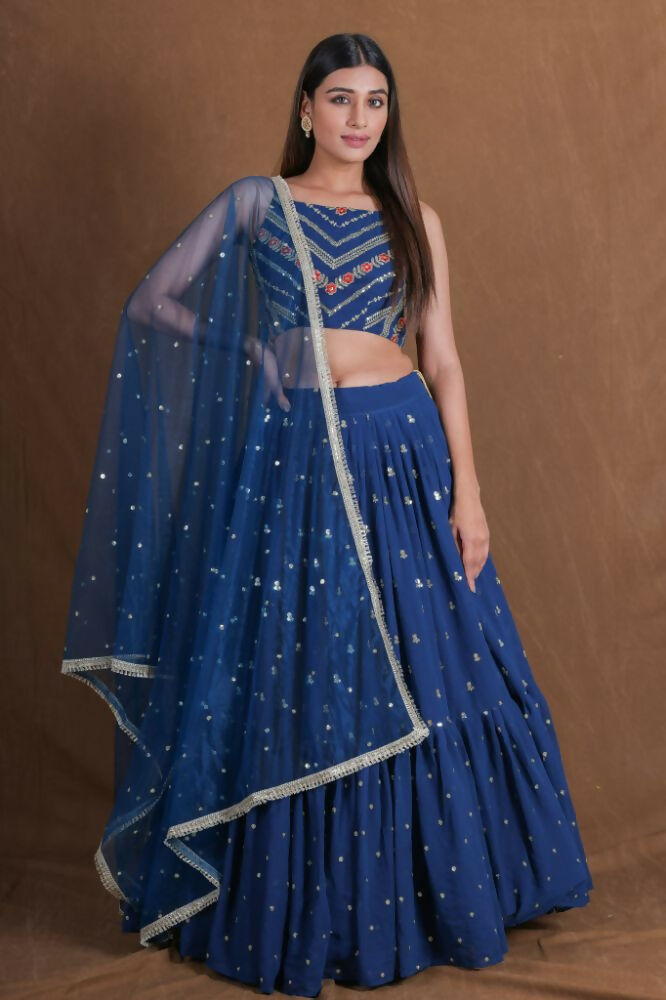 Teal Blue Georgette Sequence Work Lehenga Choli - Jihu Culture | Grocsy