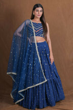 Teal Blue Georgette Sequence Work Lehenga Choli - Jihu Culture | Grocsy
