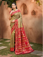 Sangam Prints Beige Kanjivaram Silk Woven Work Traditional Saree | Grocsy