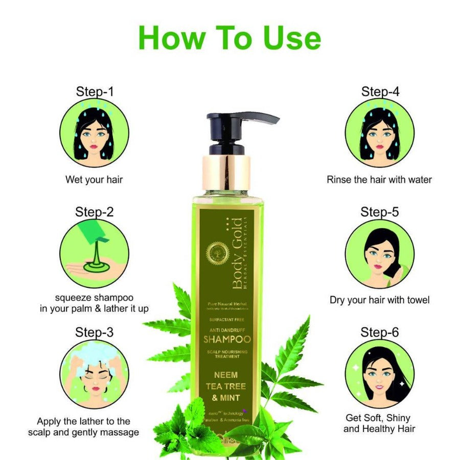 Body Gold Anti Dandruff Shampoo With Neem Tea Tree & Mint | Grocsy
