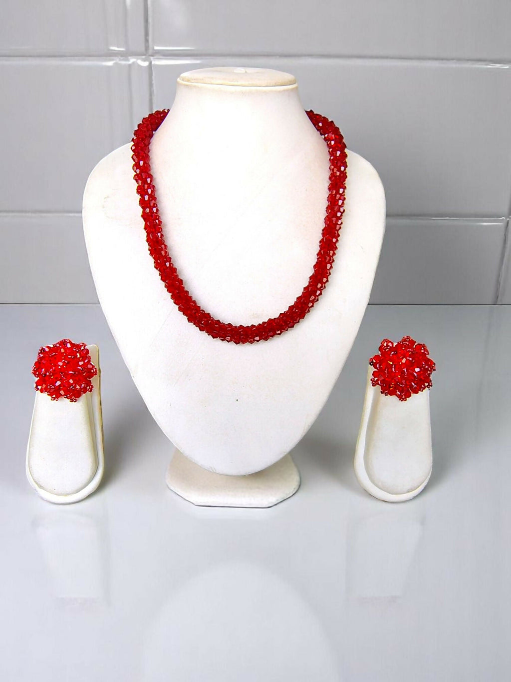 Inhanns Noor-E-Jalwa – Handmade Crystal Bead Necklace / Necklace With Earrings -Adjustable - Maroon | Grocsy