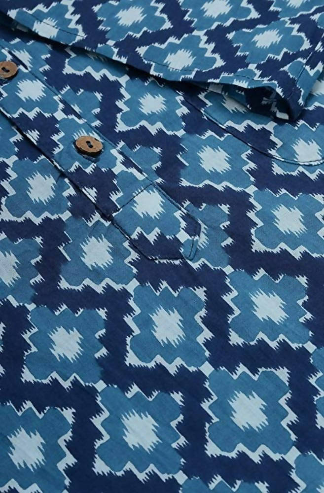 Janasya Men's Blue Cotton Kurta | Grocsy