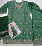 Vastranavya Exquisite Green Heavy Chinon with Embroidered & Sequins Work Salwar Suits | Grocsy