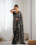 Black Georgette Sequance Embroidery Work Border Saree - Sitare | Grocsy